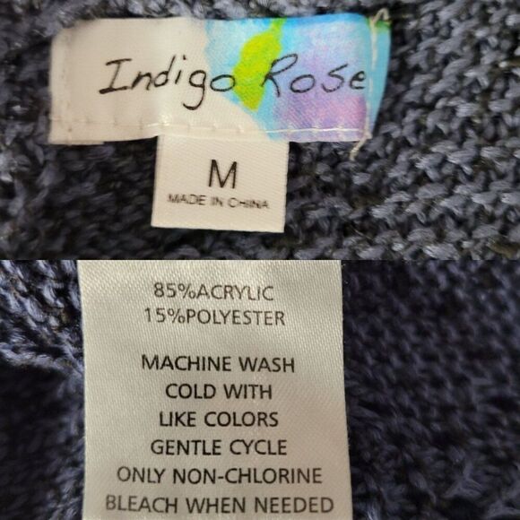 Vintage 90s Cold Shoulder Flecked Rib Knit Sweater Top M Blue Black Casual - Picture 3 of 11